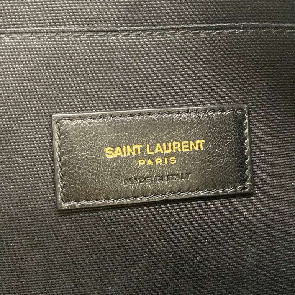 Saint Laurent PARIS Embroidery Pouch Pouch 710435 Black Gold Wool Leather - Picture 5 of 6